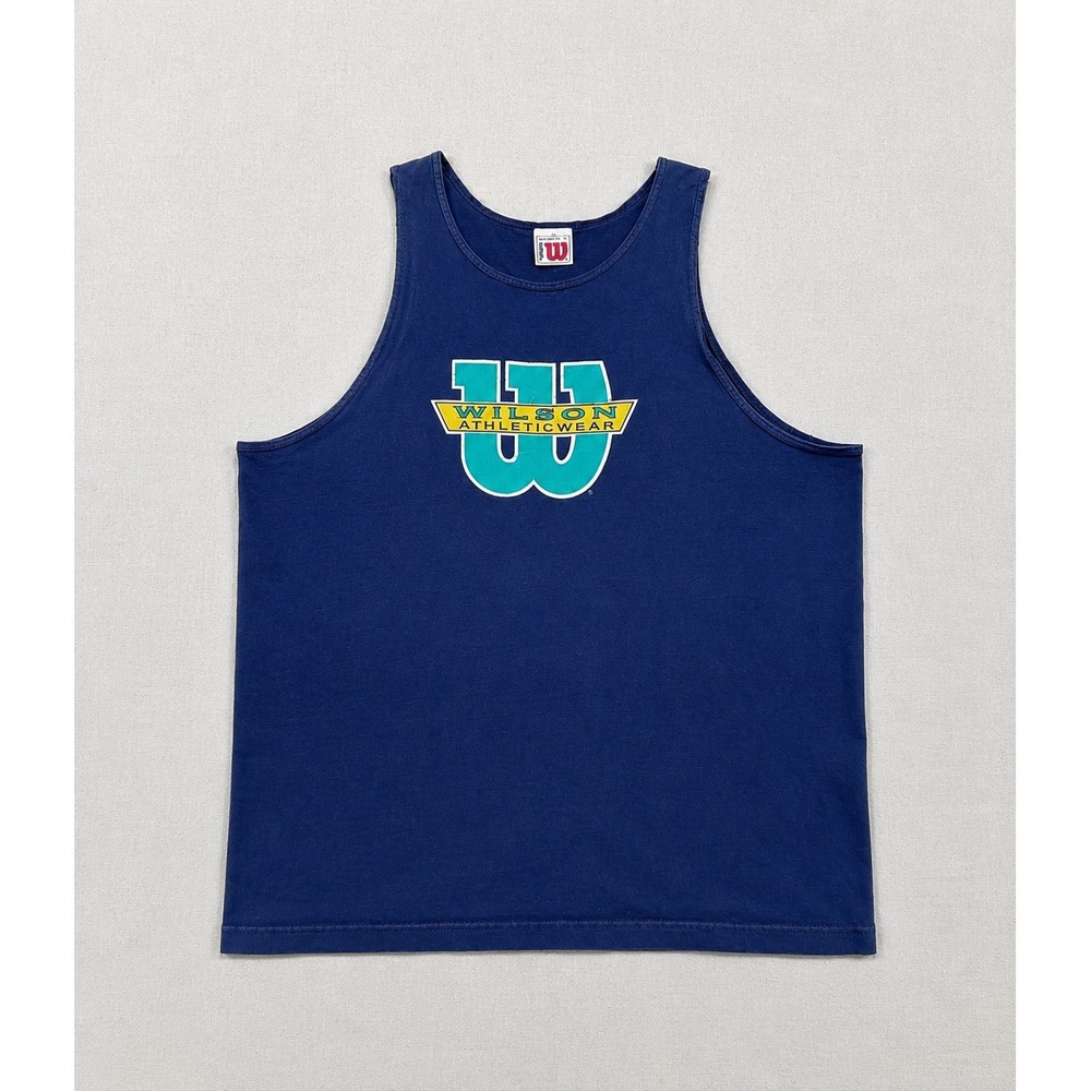 Vintage Wilson Athleticwear Tank Top Men's XL Blue Graphic Logo 100% Cotton USA